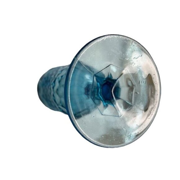 FASTORIA Vintage Blue Diamond Pattern Glass Goblet With Scalloped Rim- 8.5" Tall - Picture 9 of 10